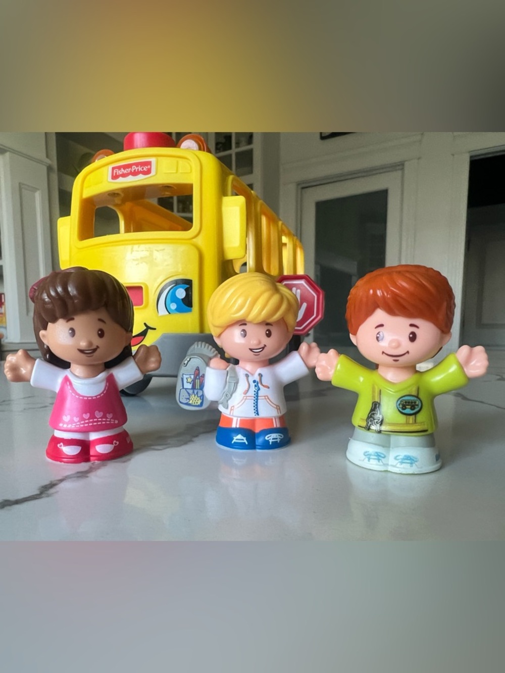 Fisher-Price Three Little People Figures with Yellow School Bus